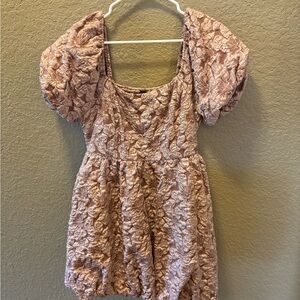 Textured Puff-Sleeve Mini Dress in Dusty Rose